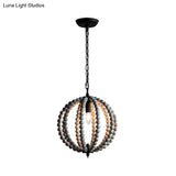 Traditional Wood Beaded Sphere Pendant Chandelier With Inner Candelabra Design