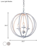 Traditional Wood Beaded Sphere Pendant Chandelier With Inner Candelabra Design