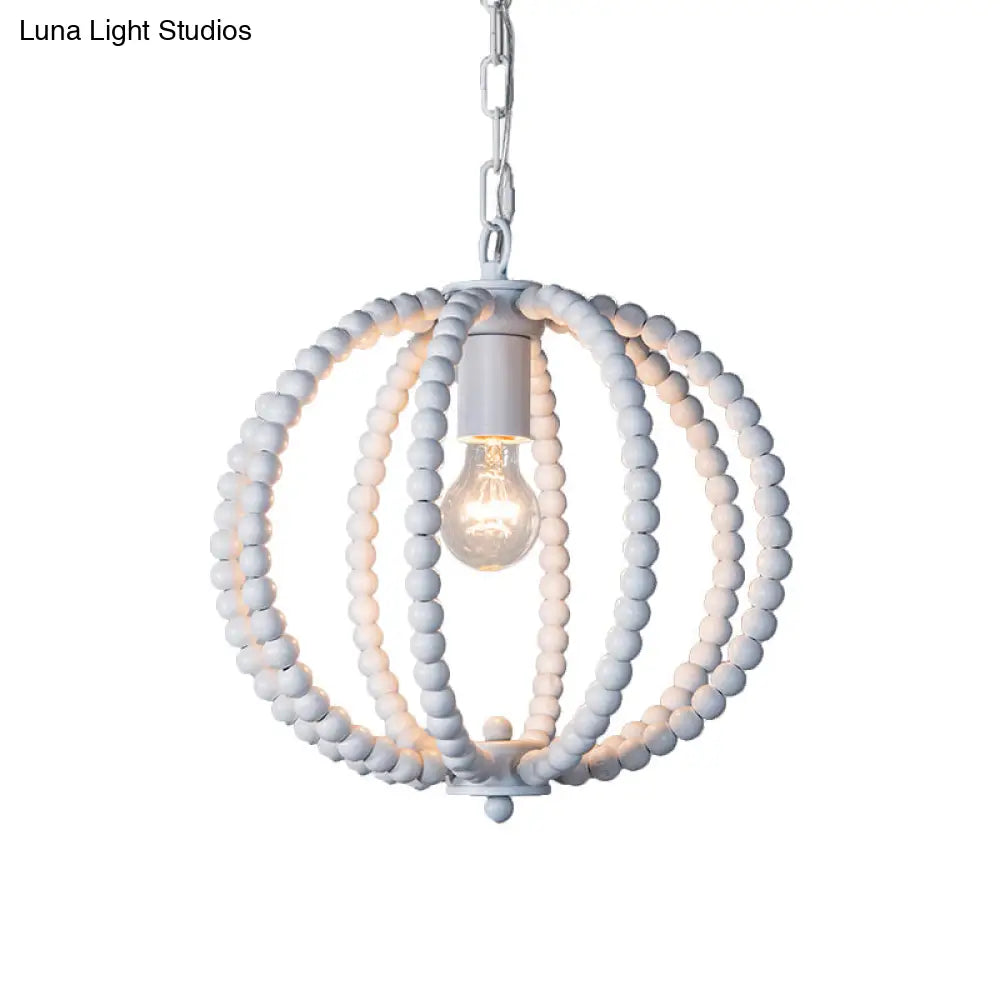 Traditional Wood Beaded Sphere Pendant Chandelier With Inner Candelabra Design