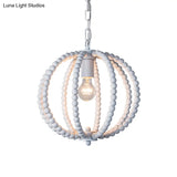 Traditional Wood Beaded Sphere Pendant Chandelier With Inner Candelabra Design