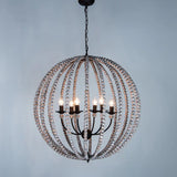 Traditional Wood Beaded Sphere Pendant Chandelier With Inner Candelabra Design Grey / Large