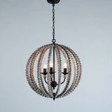 Traditional Wood Beaded Sphere Pendant Chandelier With Inner Candelabra Design Grey / Medium