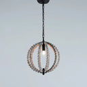 Traditional Wood Beaded Sphere Pendant Chandelier With Inner Candelabra Design Grey / Small