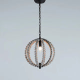 Traditional Wood Beaded Sphere Pendant Chandelier With Inner Candelabra Design Grey / Small