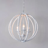 Traditional Wood Beaded Sphere Pendant Chandelier With Inner Candelabra Design White / Medium