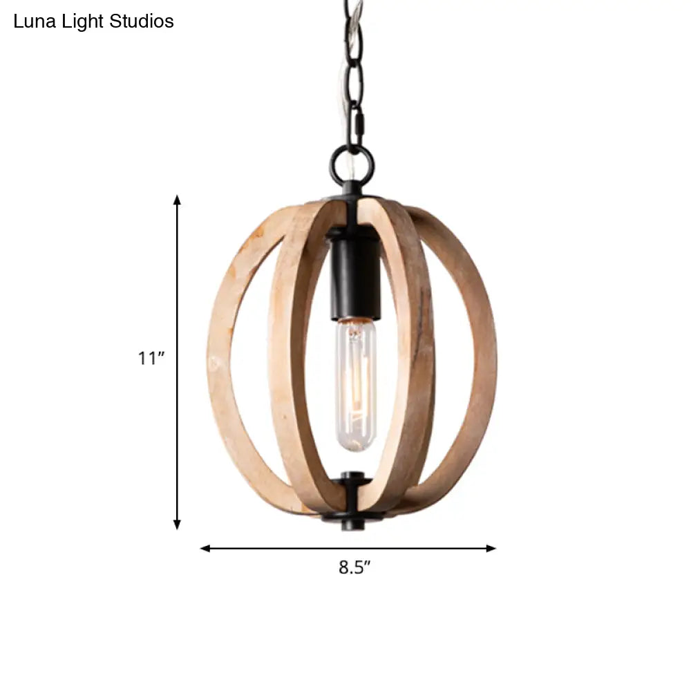 Traditional Wood Brown Hanging Ceiling Light 1 Orb/Gourd Design 8.5/9/13 Wide