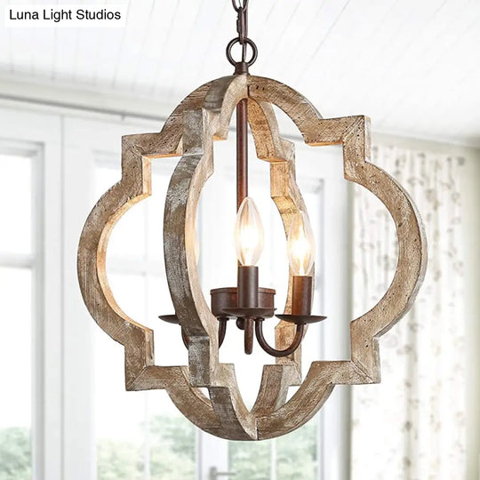 Traditional Wood Drop Pendant Hanging Light Fixture For Living Room