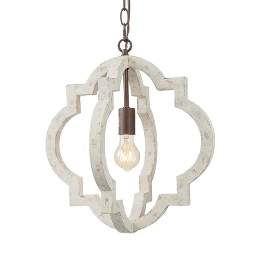 Traditional Wood Drop Pendant Hanging Light Fixture For Living Room Distressed White