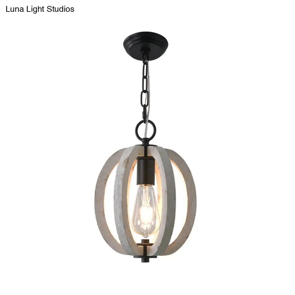 Traditional Wood Geometric Cage Pendant Light For Living Room