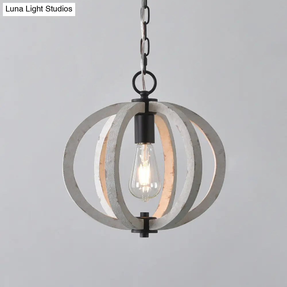 Traditional Wood Geometric Cage Pendant Light For Living Room