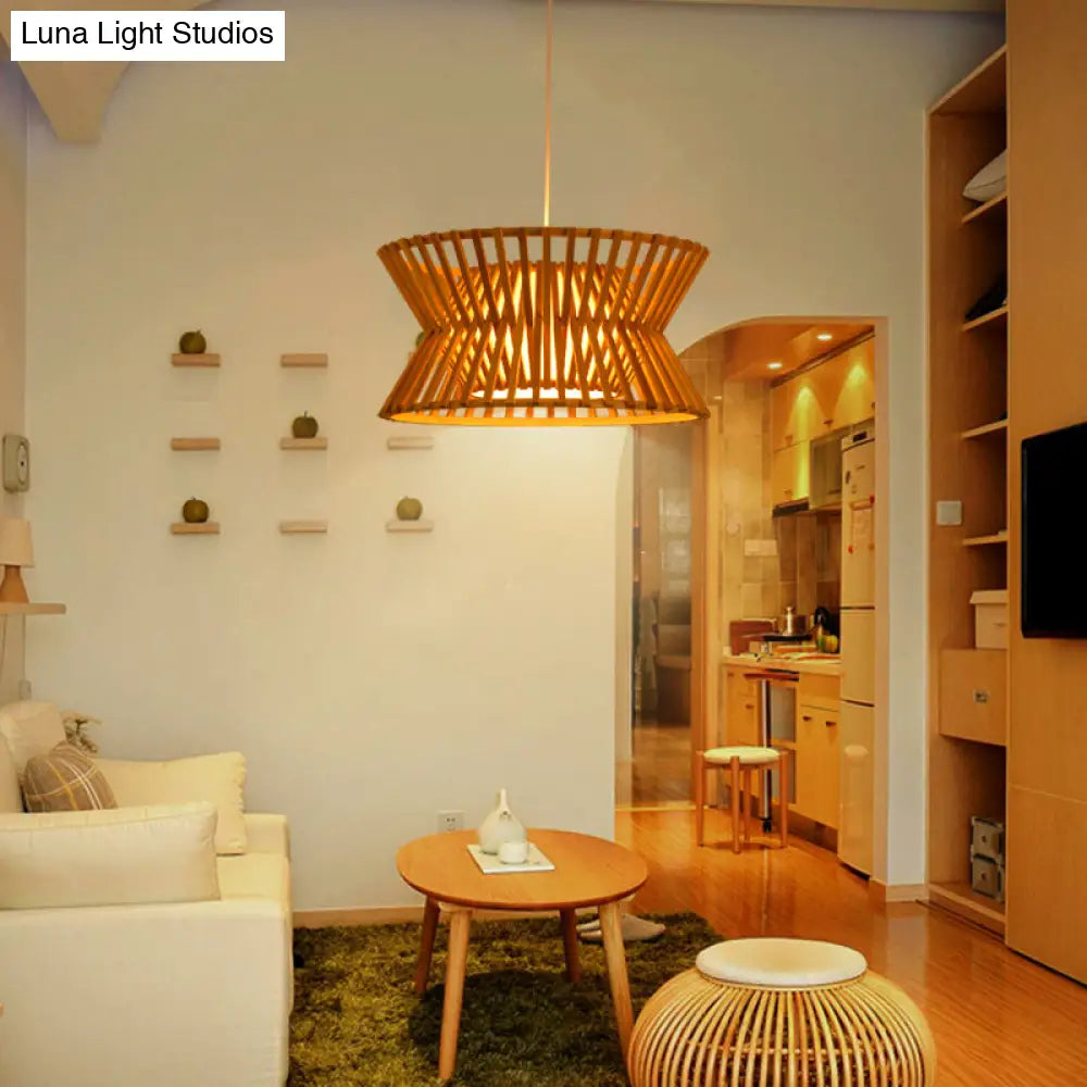 Traditional Wood Pendant Lighting: Laser Cut Bamboo Ceiling Light With 1 Bulb