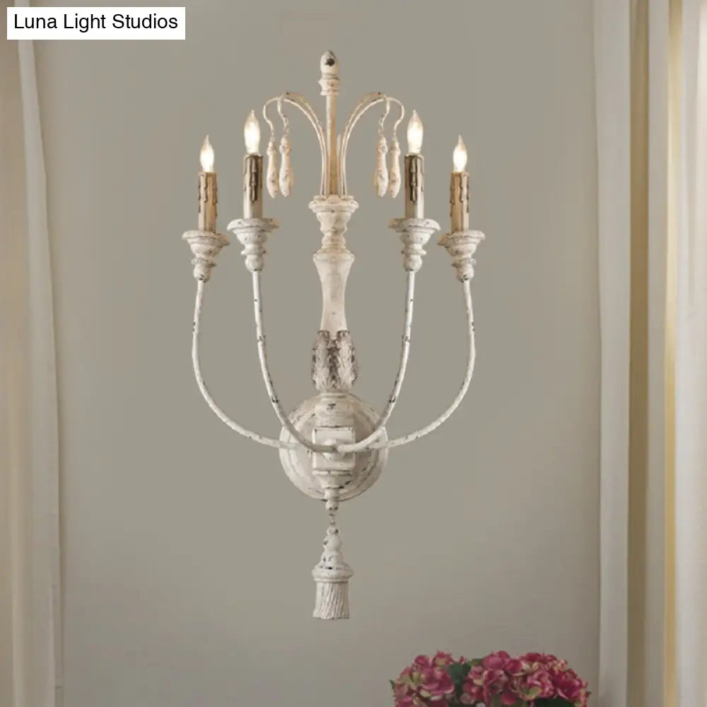 Traditional Wood Wall Sconce With 3/4 Candlestick Lights In Grey/White