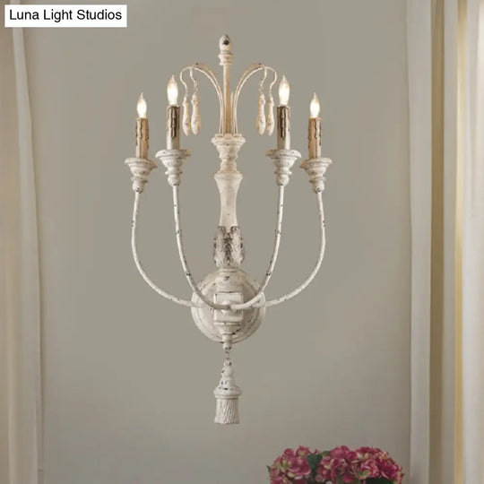 Traditional Wood Wall Sconce With 3/4 Candlestick Lights In Grey/White