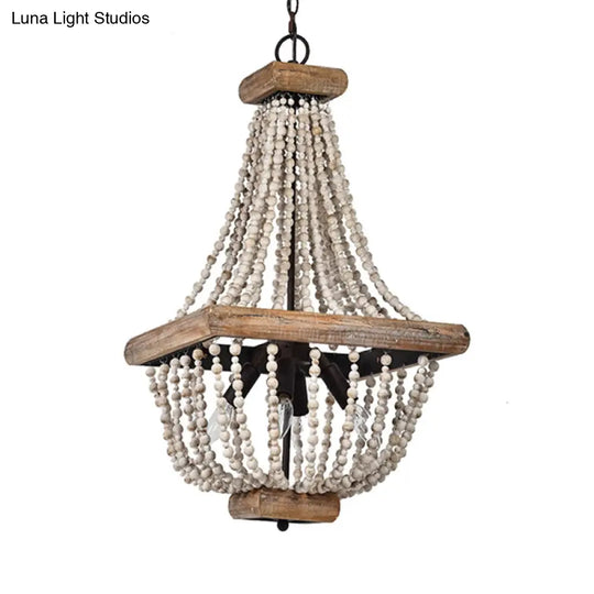 Traditional Wooden Empire Shape Chandelier With 4 Lights - Dark Wood Hanging Lamp