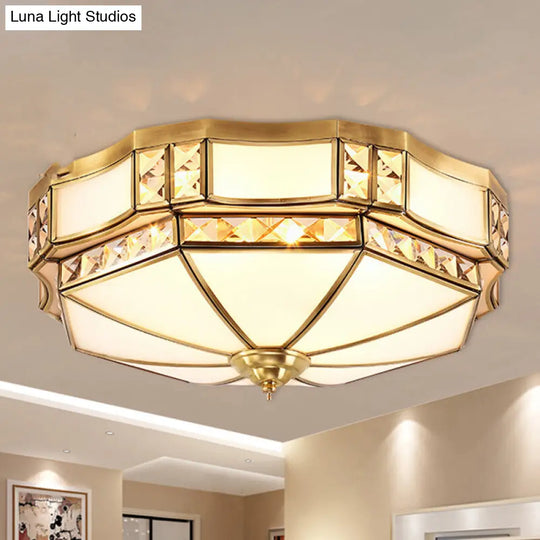 Traditional Yurt Flush Mount Lamp With Crystal Accent - 3/4/6 Lights And White Glass Ceiling 3 /