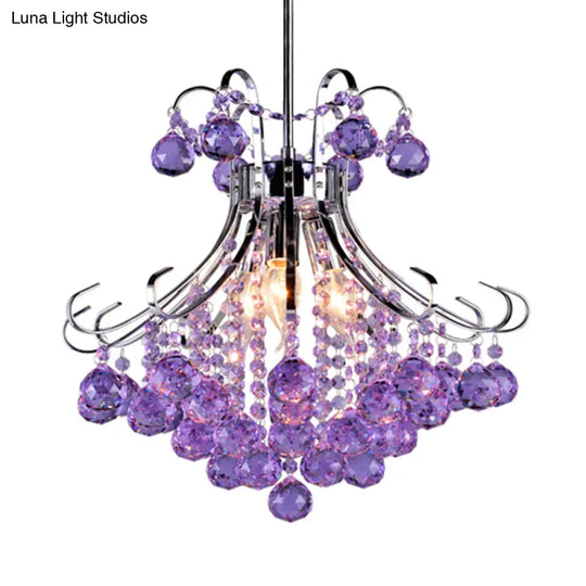 Traditionalist Raindrop Purple/Red Crystal Ball Chandelier Pendant Light With Chrome Down Lighting -