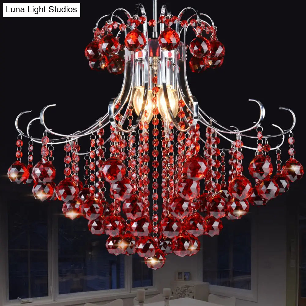 Traditionalist Raindrop Purple/Red Crystal Ball Chandelier Pendant Light With Chrome Down Lighting -