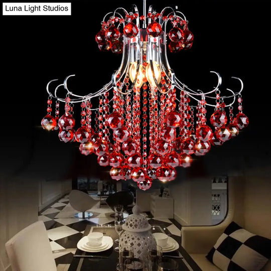 Traditionalist Raindrop Purple/Red Crystal Ball Chandelier Pendant Light With Chrome Down Lighting -