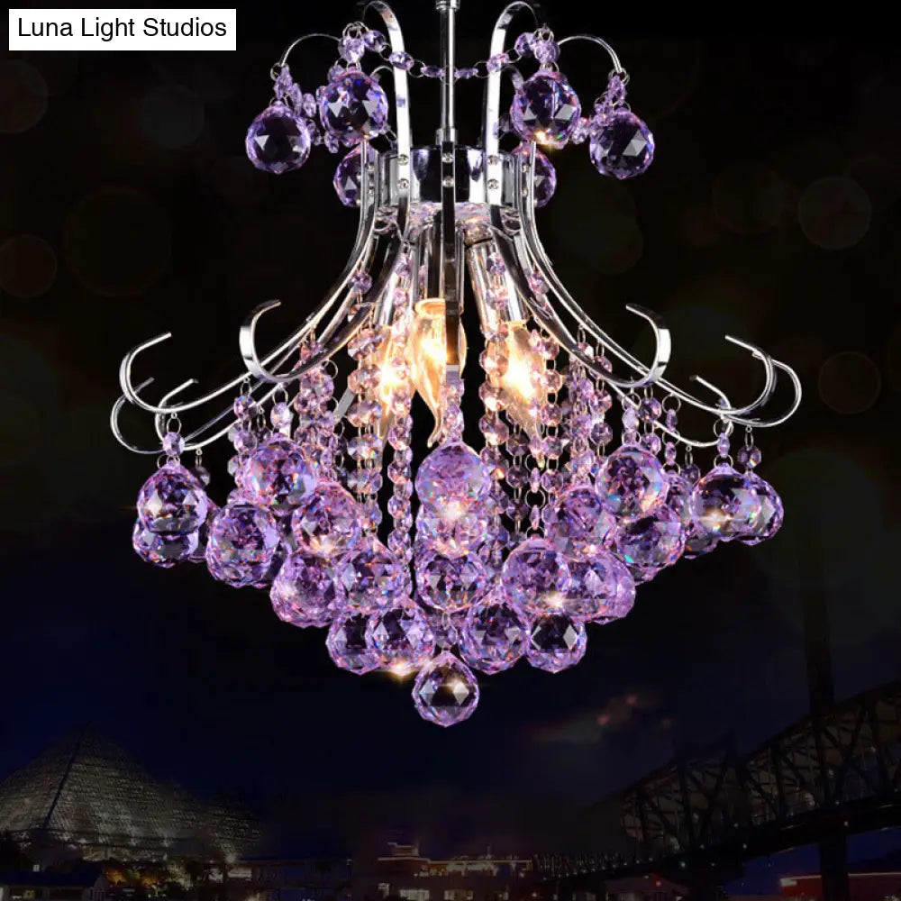 Traditionalist Raindrop Purple/Red Crystal Ball Chandelier Pendant Light With Chrome Down Lighting -