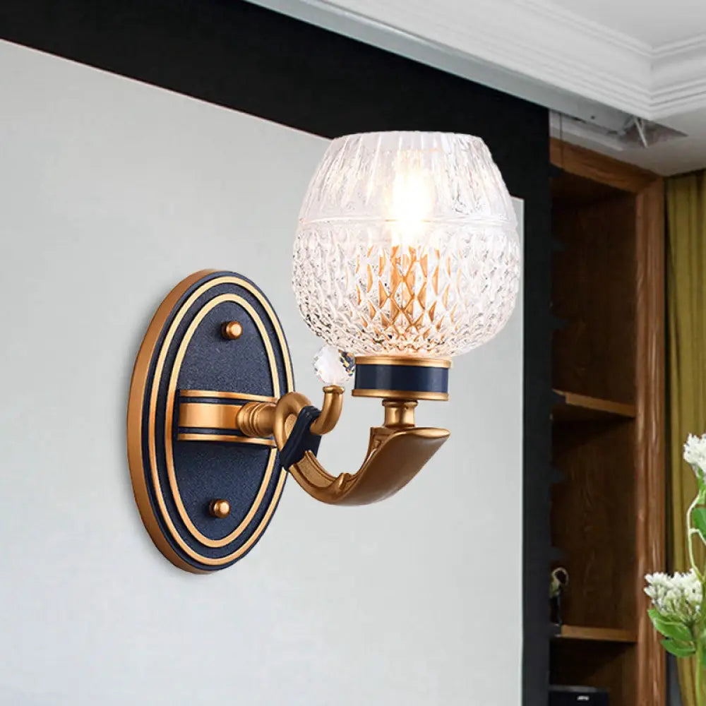 Traditionalist Wall Sconce Light With Lattice Glass In Brass For Bedroom - Led Mounted Lamp 1 /