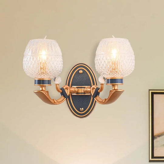 Traditionalist Wall Sconce Light With Lattice Glass In Brass For Bedroom - Led Mounted Lamp 2 /