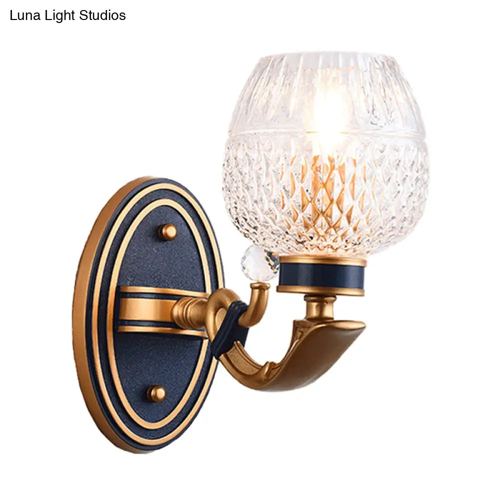 Traditionalist Wall Sconce Light With Lattice Glass In Brass For Bedroom - Led Mounted Lamp