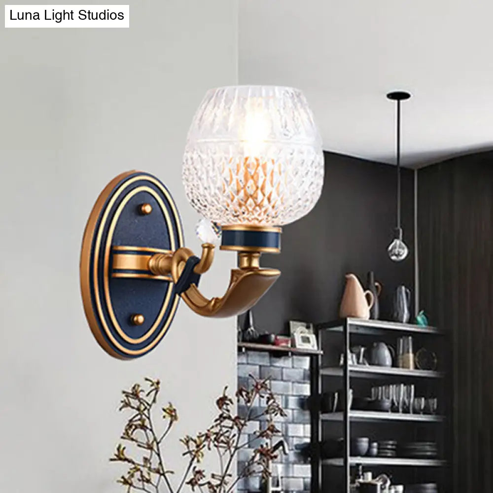 Traditionalist Wall Sconce Light With Lattice Glass In Brass For Bedroom - Led Mounted Lamp