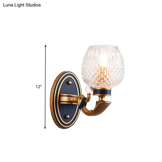 Traditionalist Wall Sconce Light With Lattice Glass In Brass For Bedroom - Led Mounted Lamp