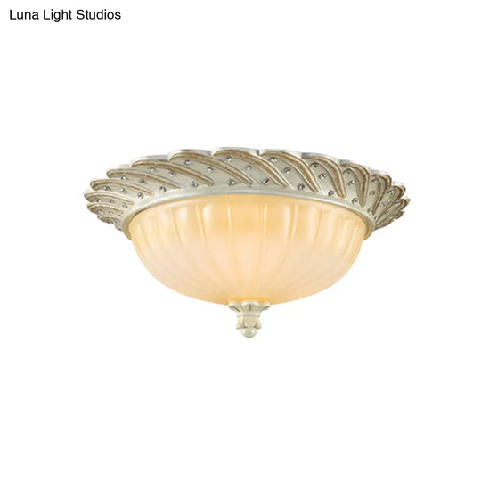 Traditionalist Yellow Glass Flush Mount Light Fixture - Bronze/White 3-Bulb Flushmount For Living