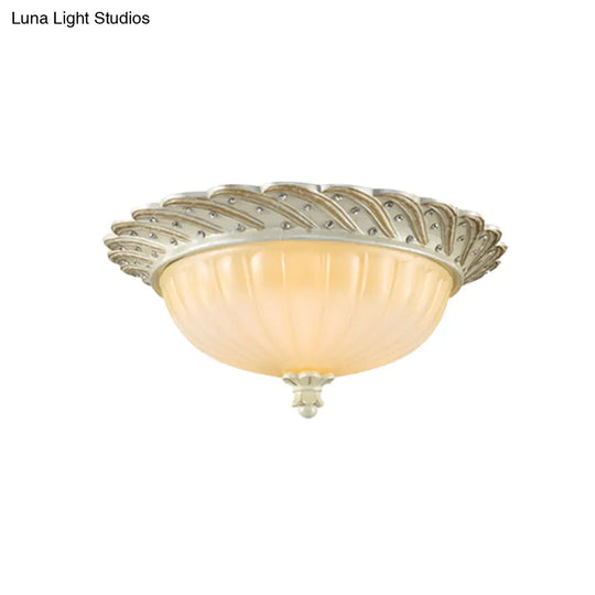 Traditionalist Yellow Glass Flush Mount Light Fixture - Bronze/White 3 - Bulb Flushmount For Living