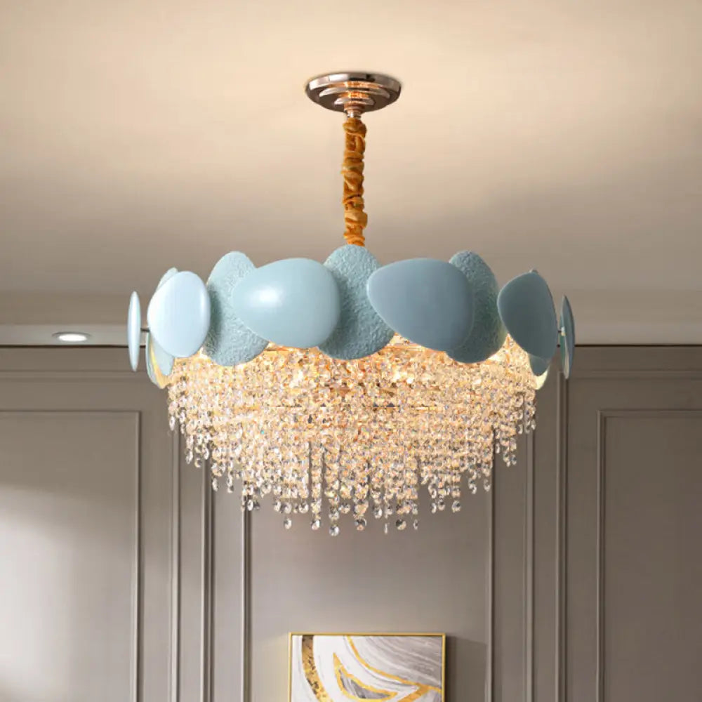 Traditionary Cascading Chandelier: 9-Head Clear Crystal Pendant Light