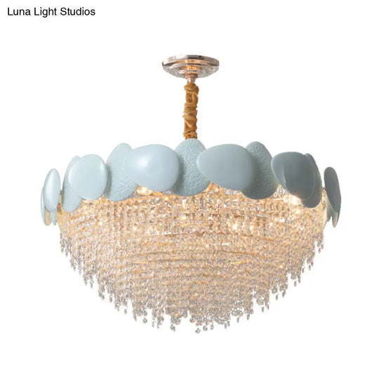 Traditionary Cascading Chandelier: 9-Head Clear Crystal Pendant Light