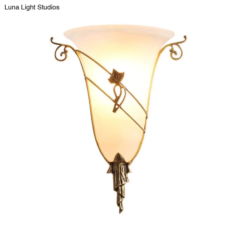 Traditionary White Glass Wall Mounted Brass Bell Sconce: 1-Head Lighting For Living Room