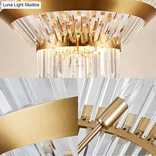 Transitional 9-Light Gold Crystal Tapered Icicle Chandelier - 7’/14’ H Pendant Light