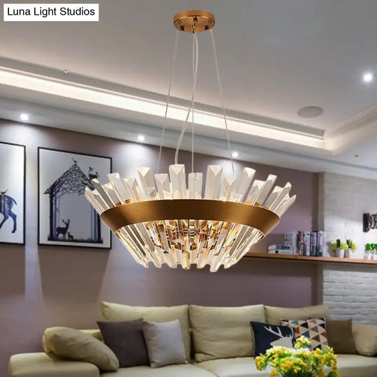 Transitional Crystal Tapered Icicle Chandelier Light Fixture - 7/14 Height 9-Light Gold Pendant / 7