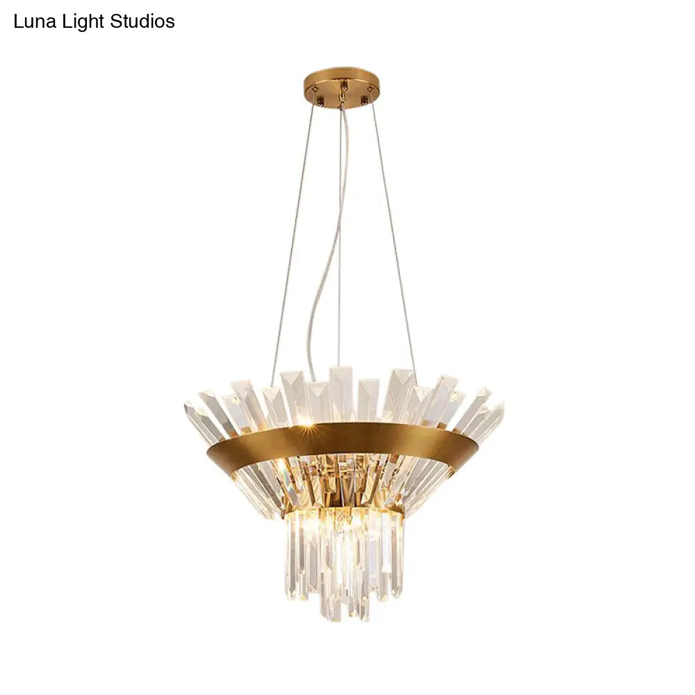 Transitional Crystal Tapered Icicle Chandelier Light Fixture - 7/14 Height 9-Light Gold Pendant