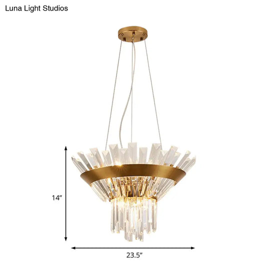 Transitional Crystal Tapered Icicle Chandelier Light Fixture - 7/14 Height 9-Light Gold Pendant