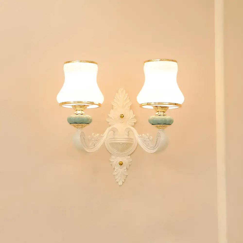 Transitional Flare Wall Sconce With Frosted Glass - White Light For Living Room 2 / C