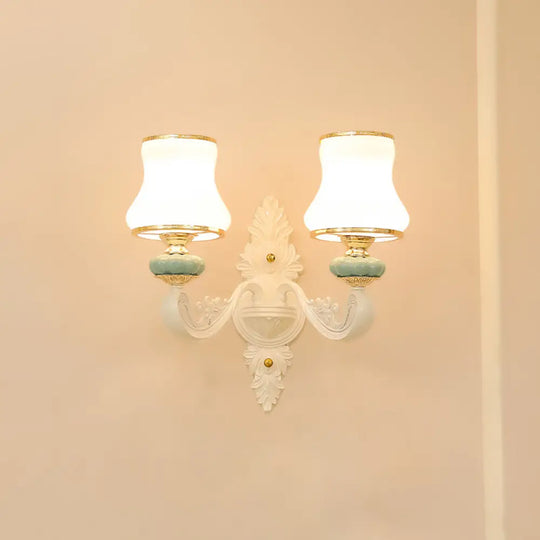 Transitional Flare Wall Sconce With Frosted Glass - White Light For Living Room 2 / C