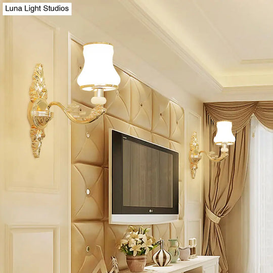 Transitional Flare Wall Sconce With Frosted Glass - White Light For Living Room