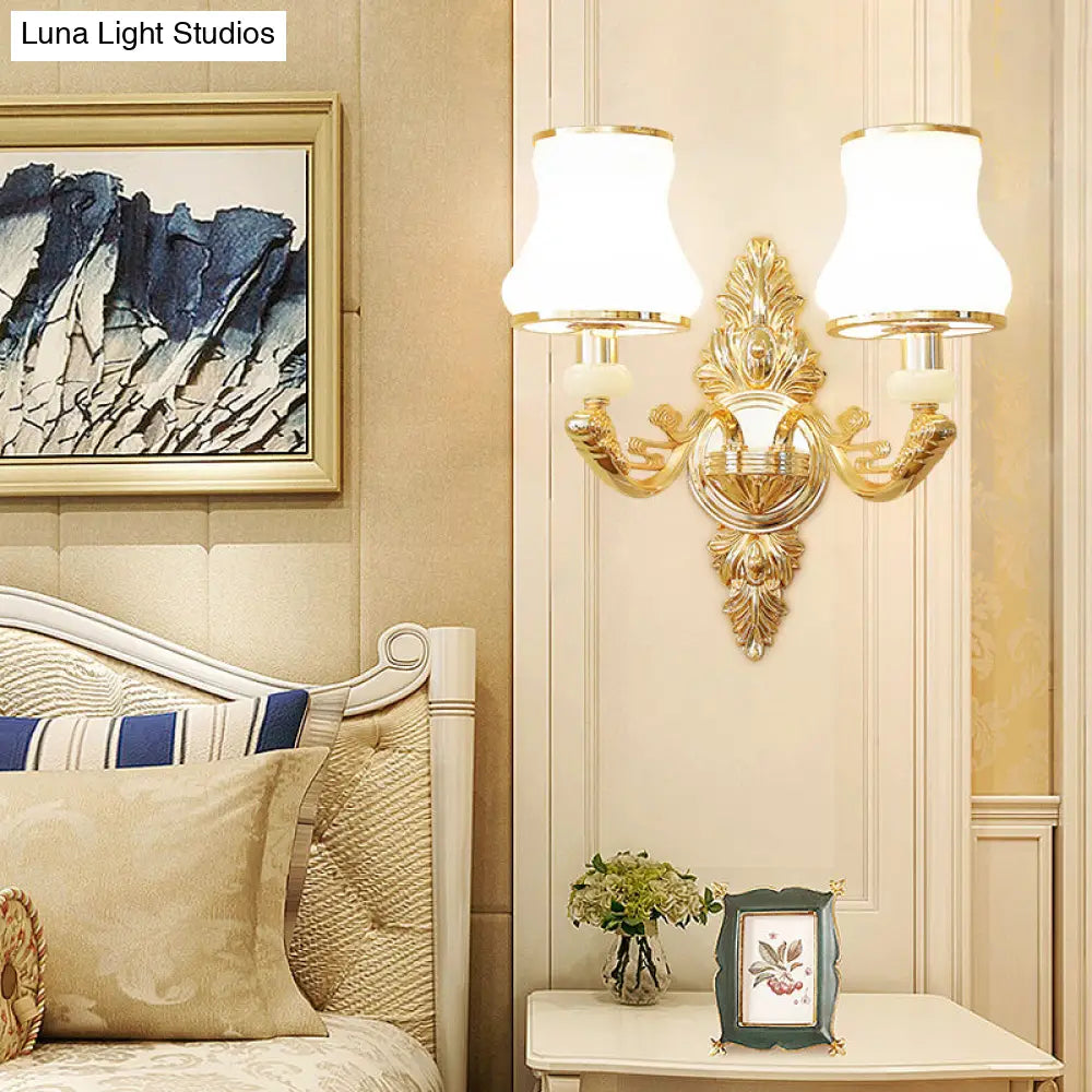 Transitional Flare Wall Sconce With Frosted Glass - White Light For Living Room