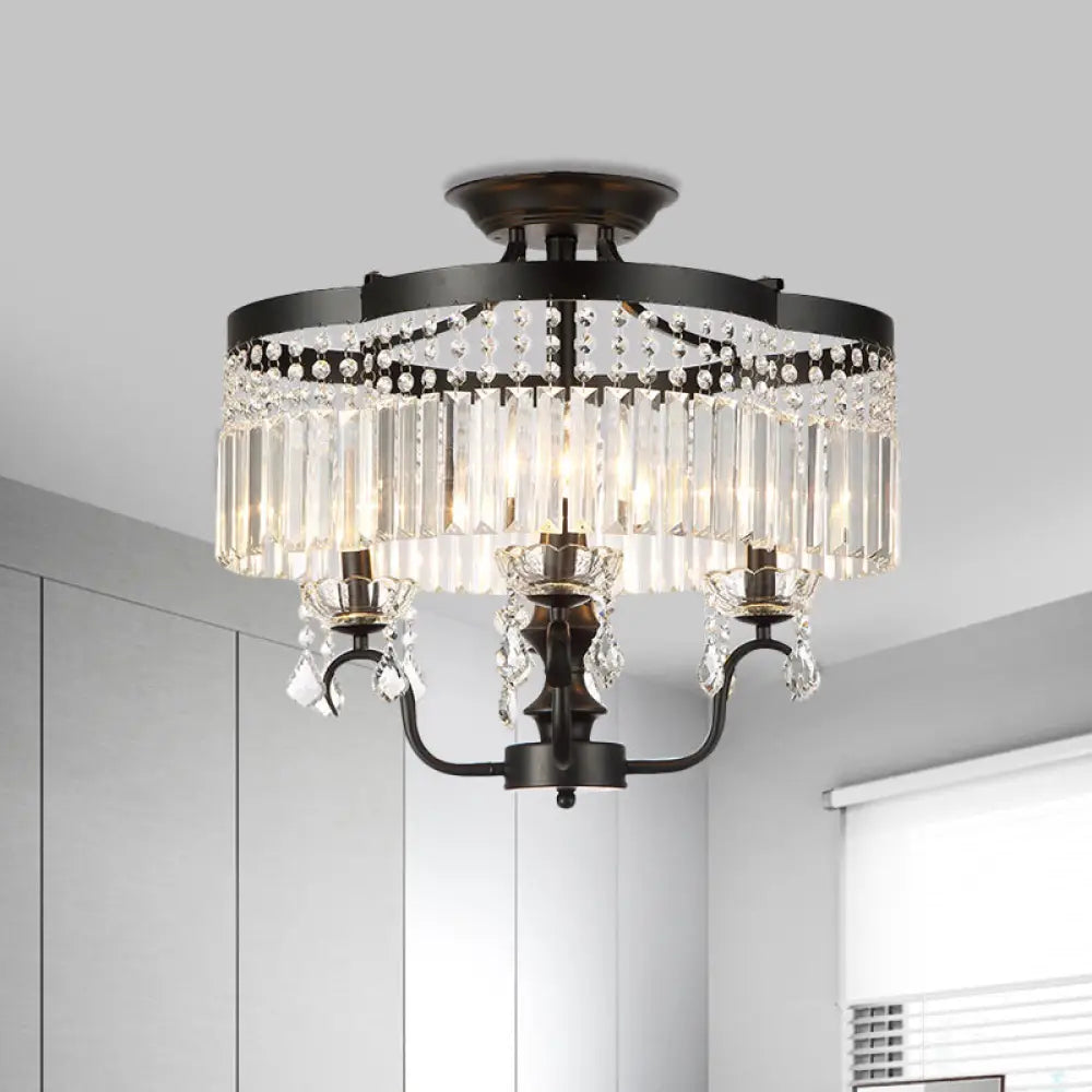 Transitional Iron Floral Frame Semi Flush Chandelier 4/6 - Light Ceiling Lamp With Crystal Cascade