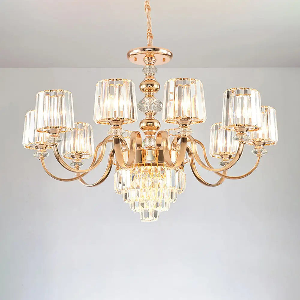 Transitional Rose Gold Pendant Light With Crystal Block Chandelier 10 /