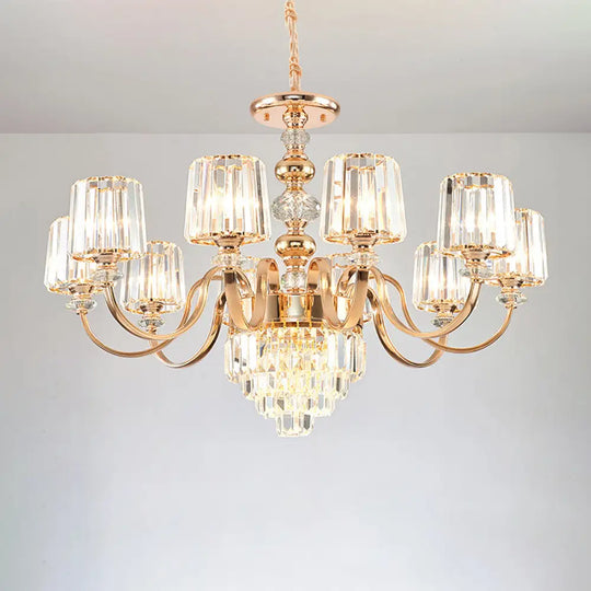 Transitional Rose Gold Pendant Light With Crystal Block Chandelier 10 /