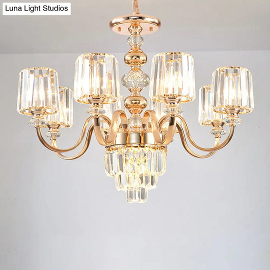 Transitional Rose Gold Pendant Light With Crystal Block Chandelier