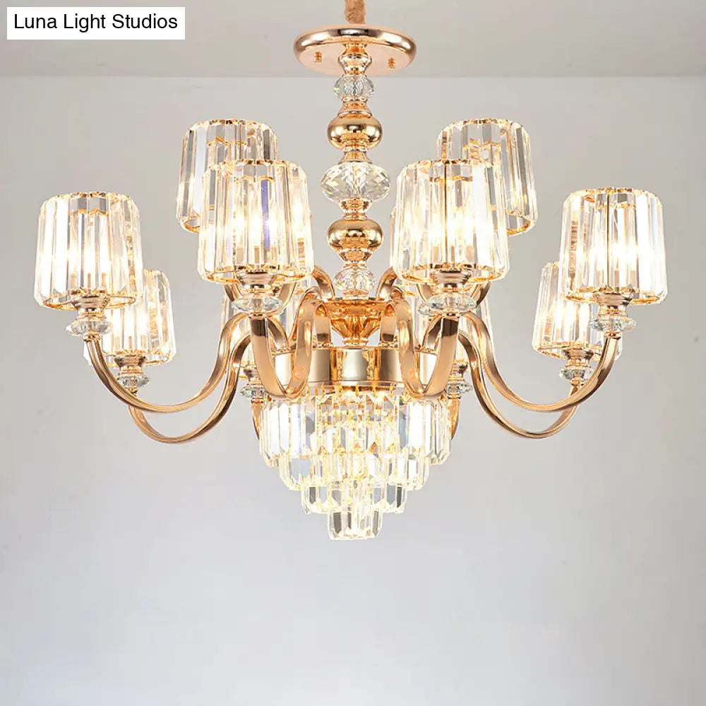 Transitional Rose Gold Pendant Light With Crystal Block Chandelier