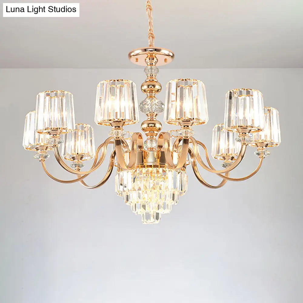 Transitional Rose Gold Pendant Light With Crystal Block Chandelier