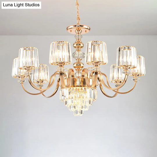 Transitional Rose Gold Pendant Light With Crystal Block Chandelier