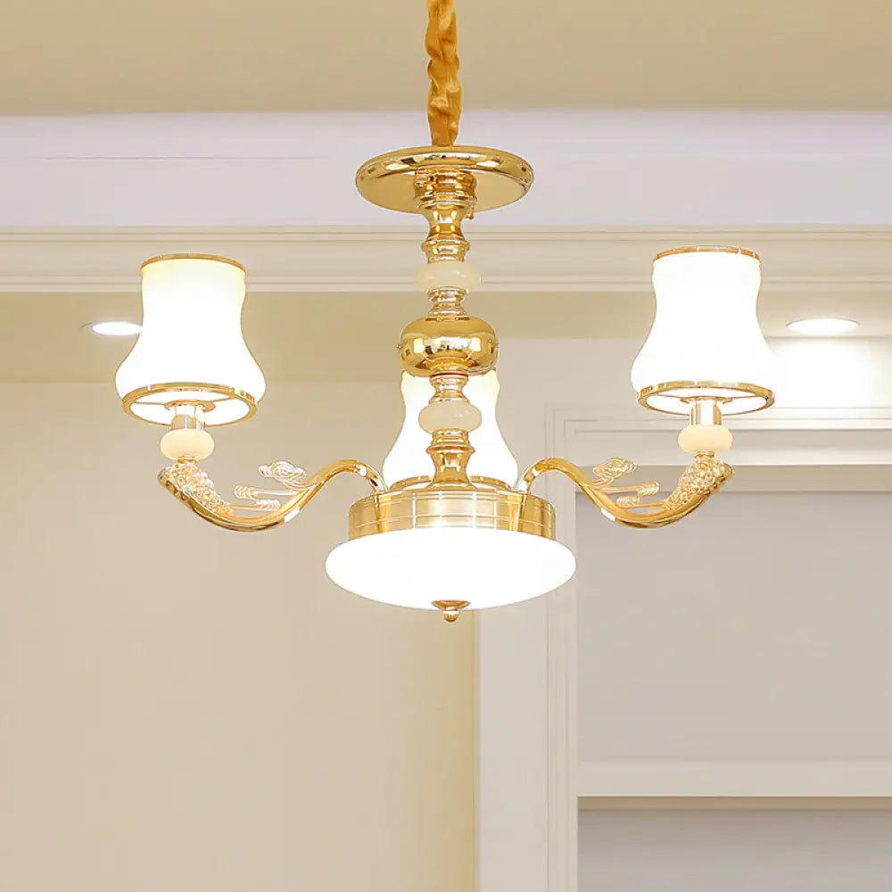 Transitional White Glass Pendant Lighting With Elegant Gold Finish 3 /