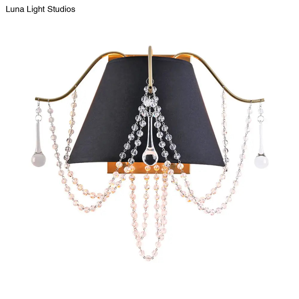 Translucent Crystal 2-Light Black Wall Sconce With Bead Mount - Traditional Lighting